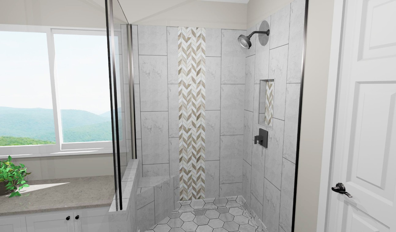 The stunning results of professional tile installation in a Falls Church walk in shower.