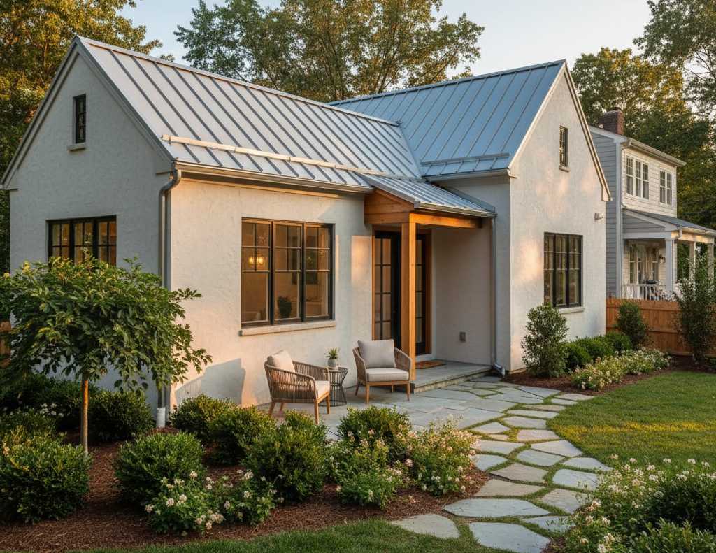 Completed detached ADU project in Arlington Virginia backyard with landscaping and outdoor living space