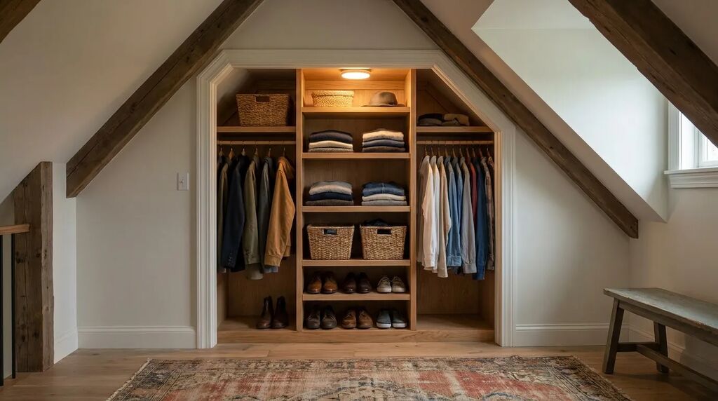 Built-in knee-wall closet storage in a second-story addition