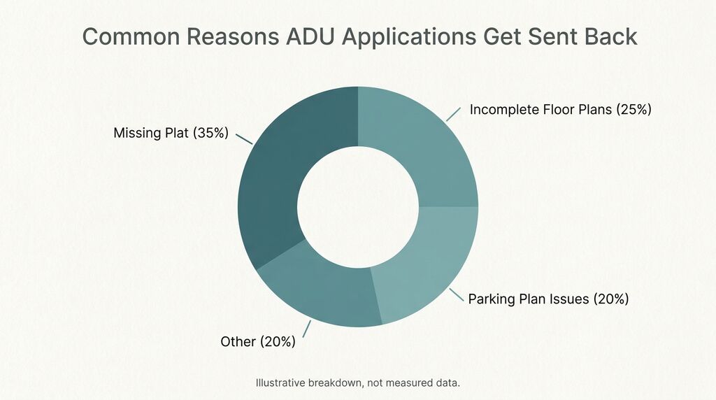 Donut chart showing share of ADU permit rejections by document type