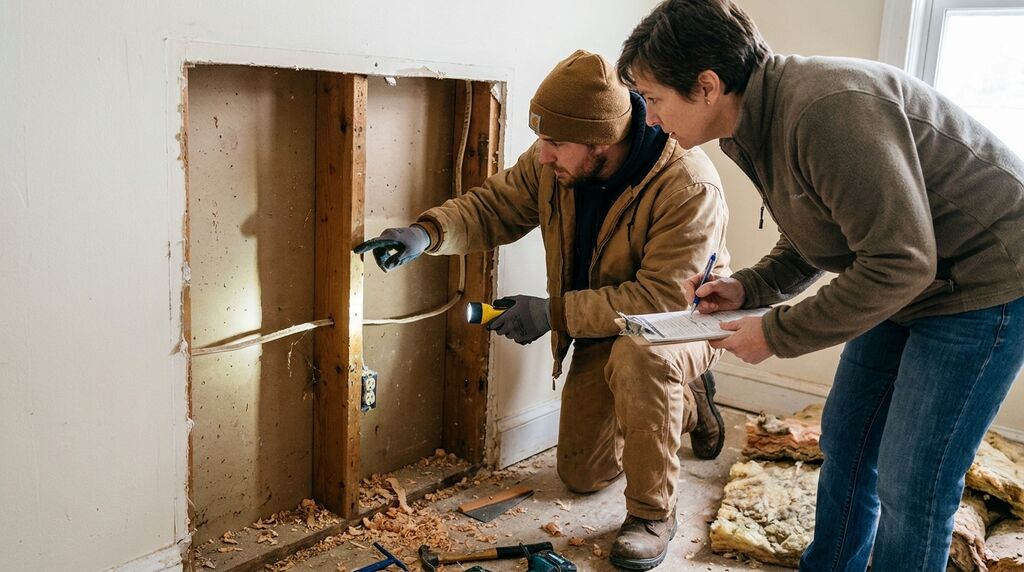 Contractor reviewing structural assessment with Northern Virginia homeowner